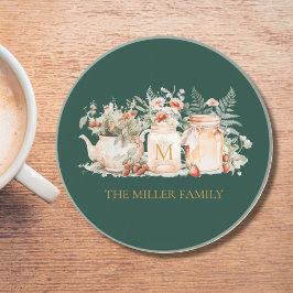 Monogrammed Forest Floral Botanical Family Name Zandsteen Onderzetter