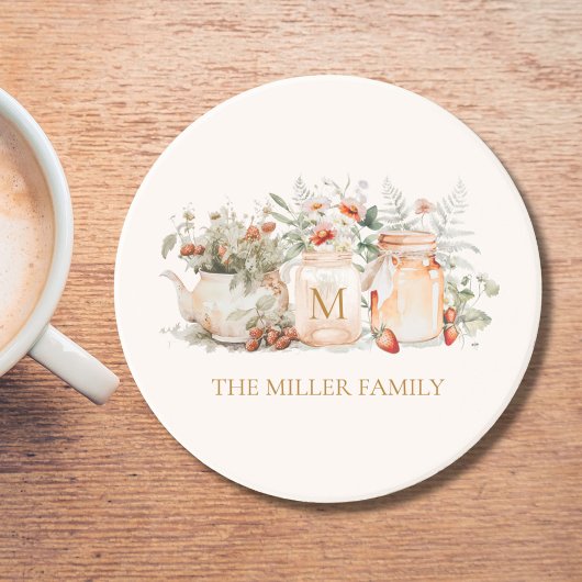 Monogrammed Forest Floral Botanical Family Name Zandsteen Onderzetter