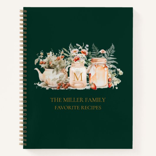 Monogrammed Forest Floral Botanical Family Recept Notitieboek (Voorkant)
