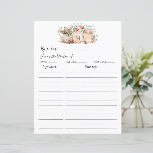 Monogrammed Forest Floral Botanical Recept Insert (Staand voorkant)
