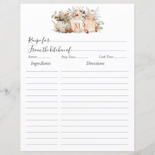 Monogrammed Forest Floral Botanical Recept Insert (Voorkant)