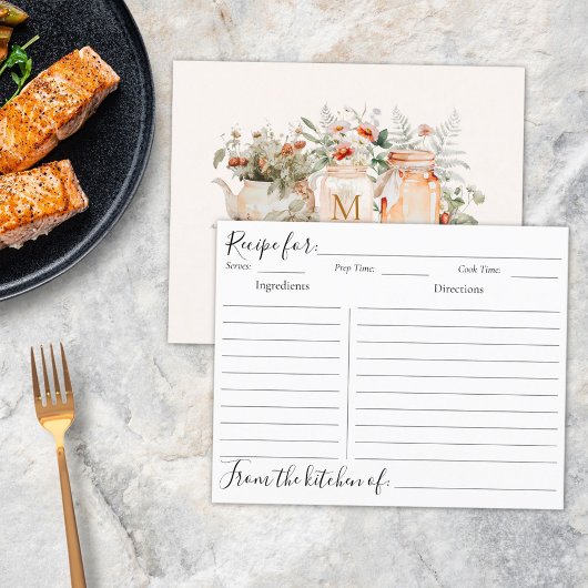 Monogrammed Forest Floral Botanical Recept Kaart