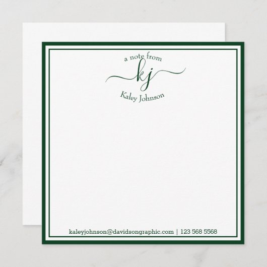 Monogrammed Forest Green van het bureau van Bedankkaart (Voorkant / Achterkant)