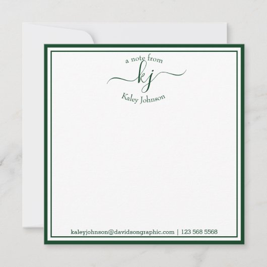 Monogrammed Forest Green van het bureau van Bedankkaart (Voorkant)