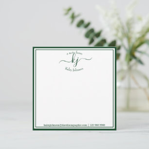 Monogrammed Forest Green van het bureau van Bedankkaart