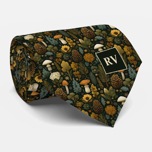 Monogrammed Forest Mushroom Herfst Pinecone Stropdas (Opgerold)