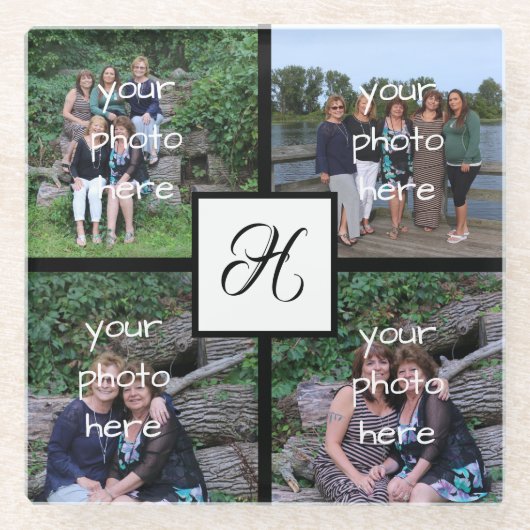 Monogrammed Foto Glazen Onderzetter (Voorkant)
