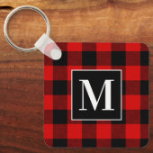 Monogrammed Foto Rood en Zwart Buffalo Sleutelhanger (Voorkant)