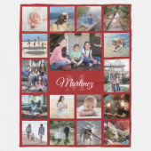 Monogrammed Fotocollage Elegant Rood en Wit Fleece Deken (Voorkant)