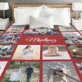 Monogrammed Fotocollage Elegant Rood en Wit Fleece Deken