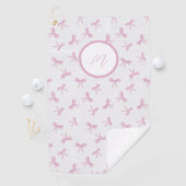 Monogrammed Frilly Coquette Pink watercolor Bow Golfhanddoek (Insitu)