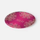 Monogrammed Fuchsia and Gold Indian Style Wedding Papieren Bordje (Gekanteld)