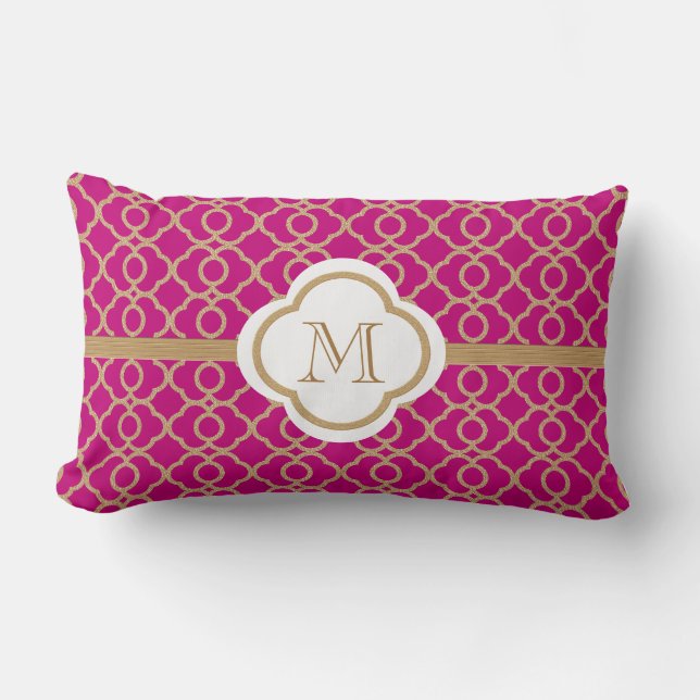 Monogrammed Fuchsia and Gold Moroccan Kussen (Voorkant)