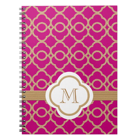 Monogrammed Fuchsia and Gold Moroccan Notitieboek (Voorkant)