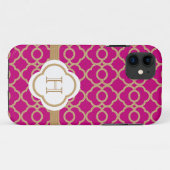 Monogrammed Fuchsia Pink Gold Moroccan Case-Mate iPhone Case (Achterkant (horizontaal))
