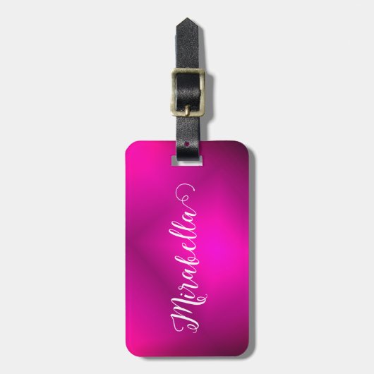 Monogrammed Fuchsia Pink Travel Bright Bagagelabel (Voorkant verticaal)
