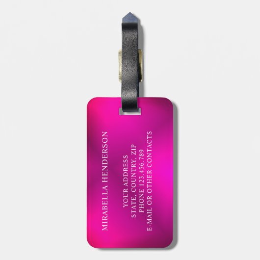 Monogrammed Fuchsia Pink Travel Bright Bagagelabel (Achterkant verticaal)