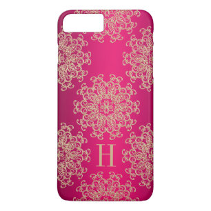 Monogrammed Fucshia en Gold Exotic Medallion iPhone 8/7 Plus Hoesje