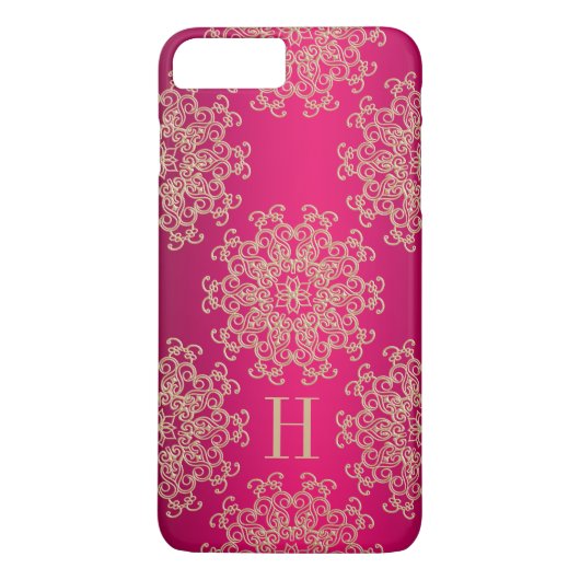 Monogrammed Fucshia en Gold Exotic Medallion Case-Mate iPhone Case (Achterkant)