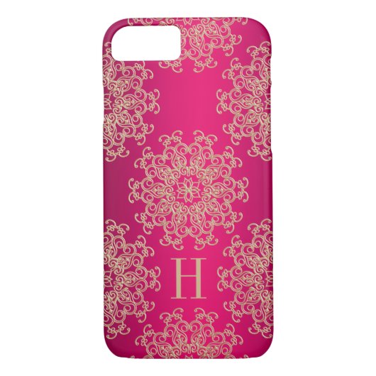Monogrammed Fucshia en Gold Exotic Medallion Case-Mate iPhone Case (Achterkant)