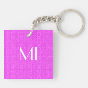 Monogrammed Fun Elegant Abstract Roze Patroon Sleutelhanger
