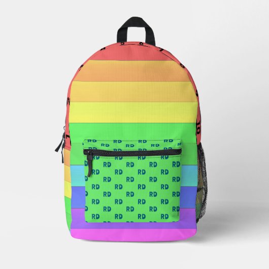 Monogrammed Fun, Heldere Regenboog Strepen, Nummer Bedrukte Rugzak (Voorkant)