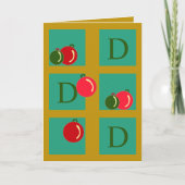 Monogrammed Fun Ornamenten Rood Groen Goud Kerst Kaart (Voorkant)