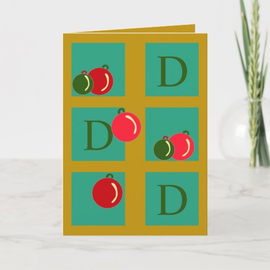 Monogrammed Fun Ornamenten Rood Groen Goud Kerst Kaart (Voorkant)
