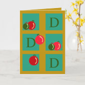Monogrammed Fun Ornamenten Rood Groen Goud Kerst Kaart (Gele Bloem)