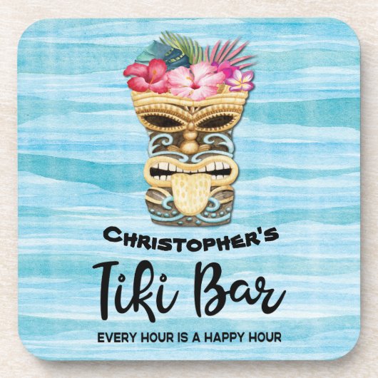 Monogrammed Funny Beach Tiki Bar Party Bier Onderzetter (Voorkant)