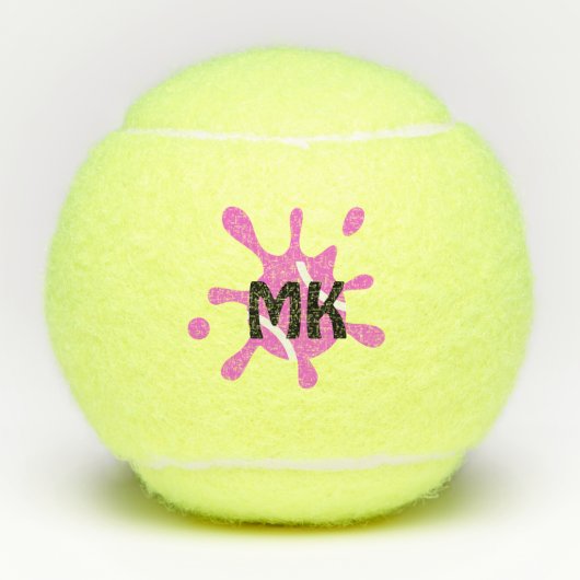 Monogrammed Funny Cute Splat Pink Initialen Tennisballen (Voorkant)