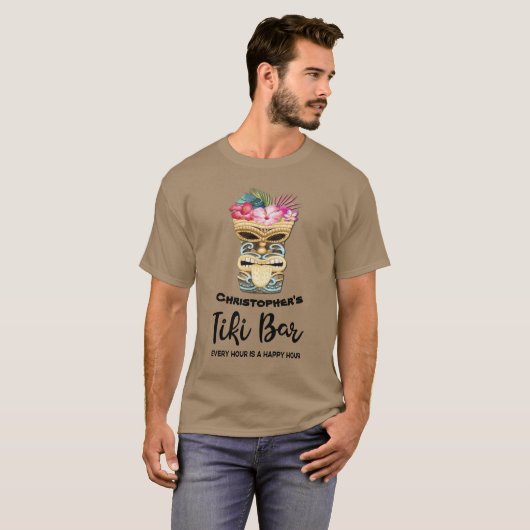 Monogrammed Funny Island Beach Tiki Bar T-shirt (Voorkant volledig)