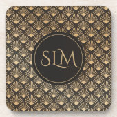 Monogrammed Gatsby Art Deco Fan Pattern Bier Onderzetter (Voorkant)