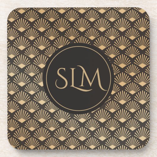 Monogrammed Gatsby Art Deco Fan Pattern Bier Onderzetter (Voorkant)