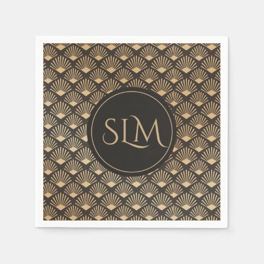 Monogrammed Gatsby Art Deco Fan Pattern Servet (Voorkant)