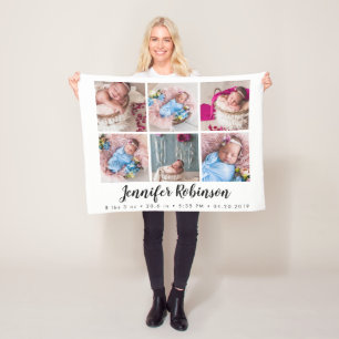 Monogrammed Geboorte Stat Aankondiging Foto Fleece Deken