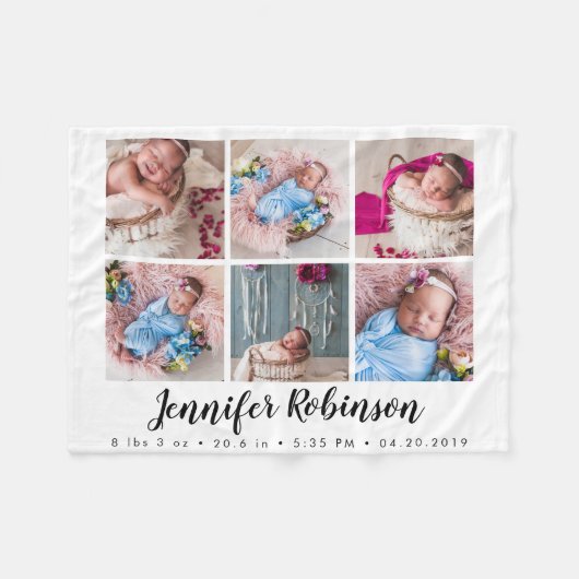 Monogrammed Geboorte Stat Aankondiging Foto Fleece Deken (Voorkant (Horizontaal))