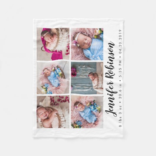 Monogrammed Geboorte Stat Aankondiging Foto Fleece Deken (Voorkant)