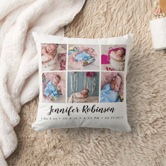 Monogrammed Geboorte Stat Wit Foto Kussen (Deken)