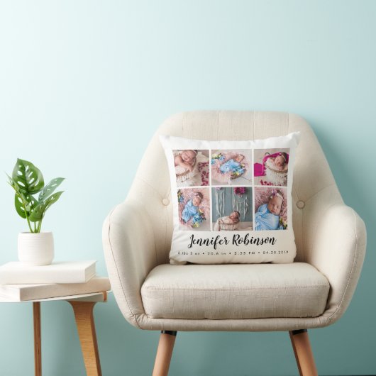 Monogrammed Geboorte Stat Wit Foto Kussen (Stoel)