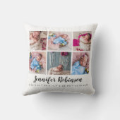 Monogrammed Geboorte Stat Wit Foto Kussen (Achterkant)