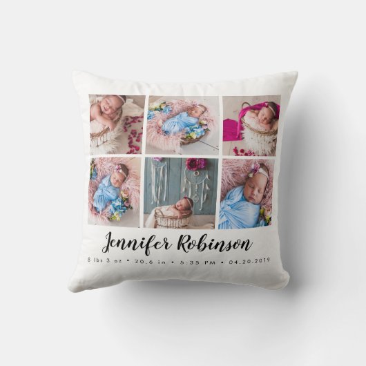 Monogrammed Geboorte Stat Wit Foto Kussen (Achterkant)
