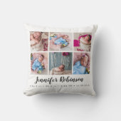 Monogrammed Geboorte Stat Wit Foto Kussen (Voorkant)