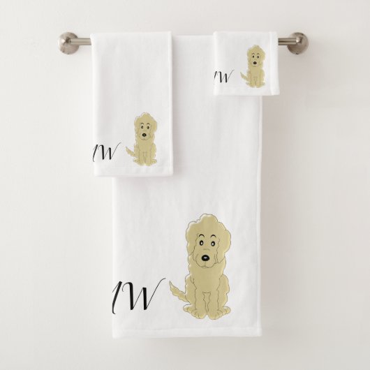 Monogrammed Geel Gouden Doddle Dog Design Bad Handdoek (Insitu)