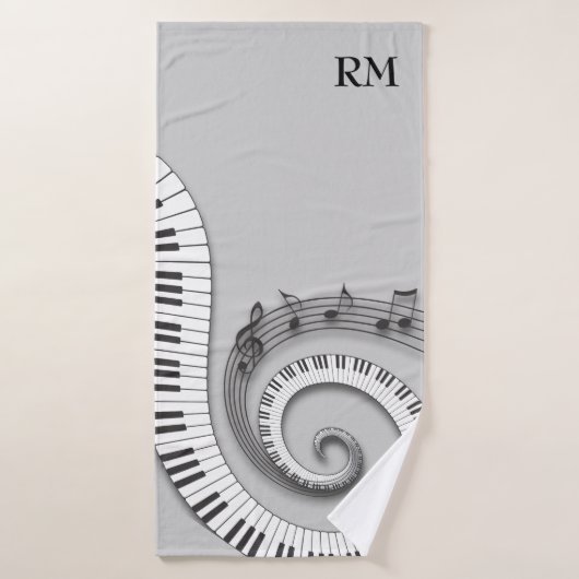 Monogrammed gekromde pianosleutels en muzieknoten  bad handdoek (Badhanddoek)