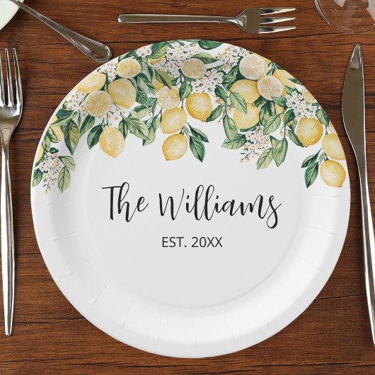 Monogrammed gele citroenboom papieren bordje