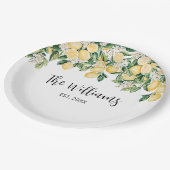 Monogrammed gele citroenboom papieren bordje (Gekanteld)