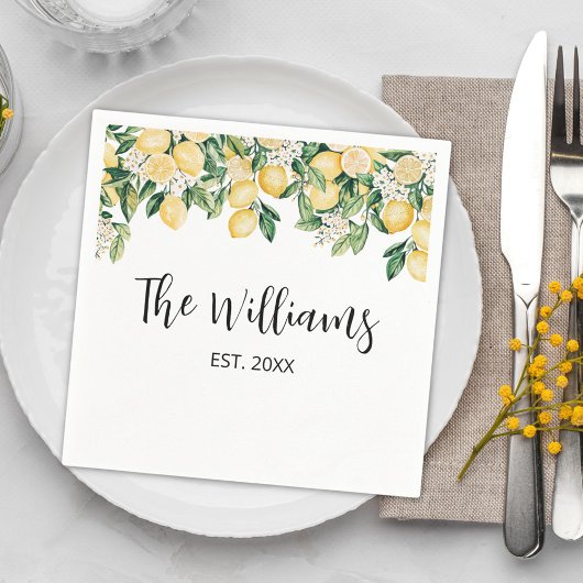 Monogrammed gele citroenboom servet