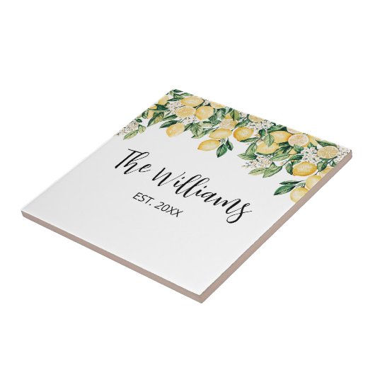 Monogrammed gele citroenboom tegeltje (Zijkant)