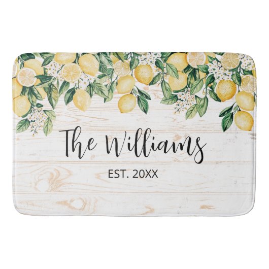 Monogrammed gele citroenboom wit hout badmat (Voorkant)